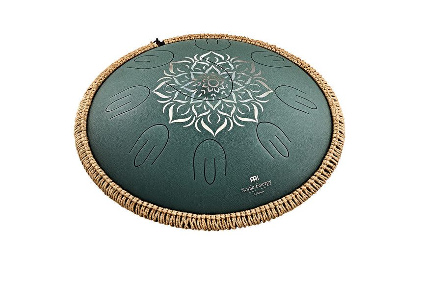 MEINL Sonic Energy 16" Octave Steel Tongue Drum, F Dur, 9 Töne, 432 Hz, Dunkelgrün, Graviertes florales Design OSTD3DGE