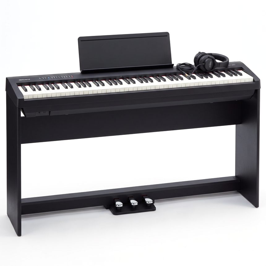 Roland FP-30X Schwarz Bundle mit Ständer und Pedalleiste, Kopfhörer – bundle-hero
