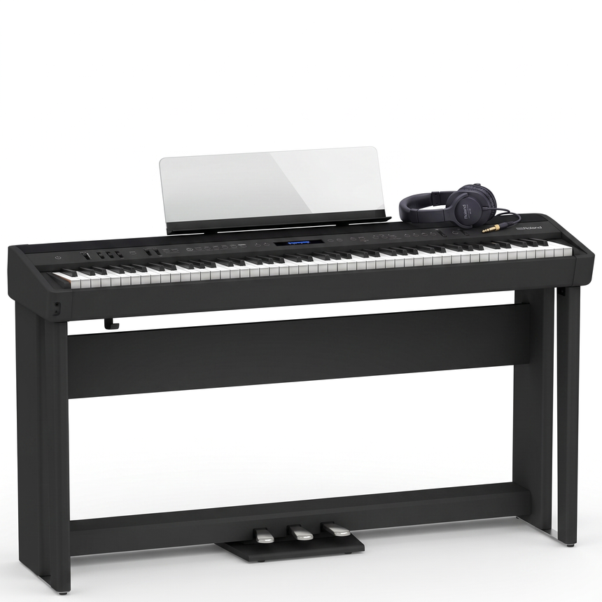 Roland Stagepiano FP-90X Schwarz Bundle mit Ständer und Pedalleiste, Kopfhörer – bundle-hero