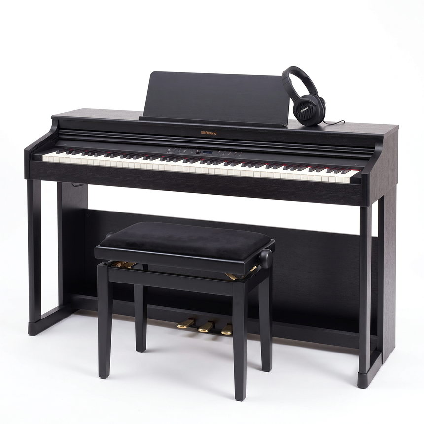 Roland RP 701 Schwarz Matt Bundle mit Bank und Kopfhörer – bundle-hero