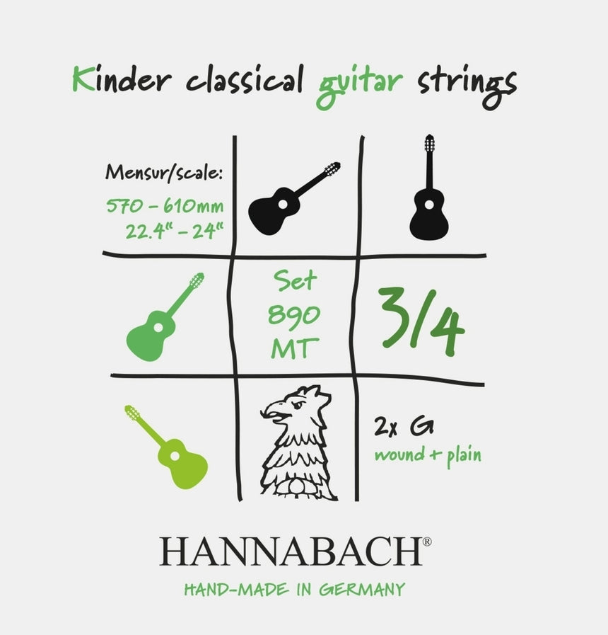 Hannabach Klassikgitarre-Saiten Serie 890 3/4 Kindergitarre Mensur: 57-61cm - Musik-Ebert Gmbh
