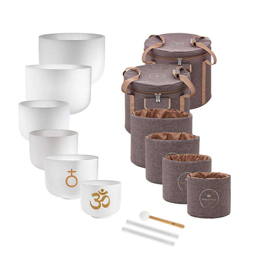 MEINL Sonic Energy 6-teiliges Om Crystal Singing Bowl Set CSBSETOM6 - Musik-Ebert Gmbh