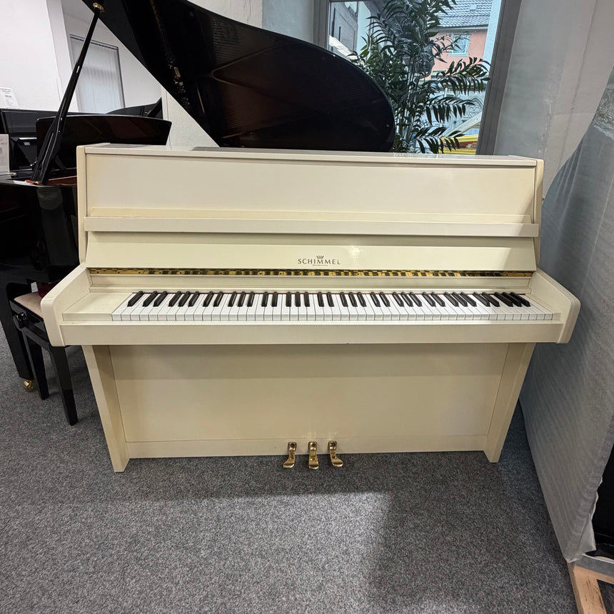 SCHIMMEL Klavier 112/5 weiss matt Occasion Bj. 1980 guter Zustand, Renner Mechanik (gebraucht) - Musik-Ebert Gmbh