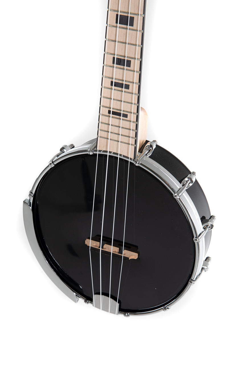 VGS Manoa VG512500 banjo ukulele, black head – body and neck, angled from the right
