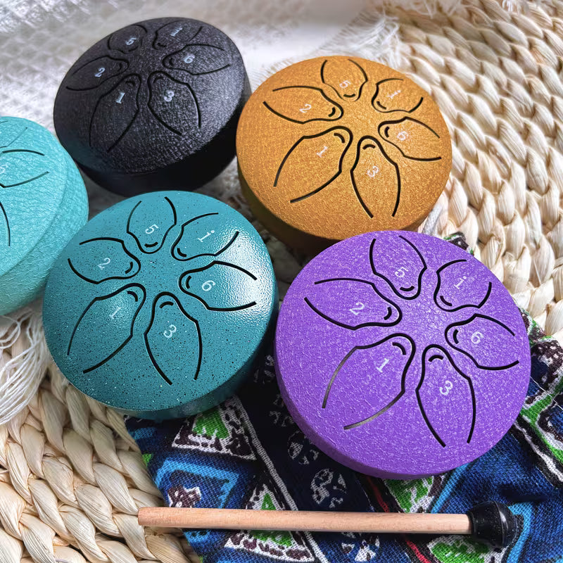 Basic Mini Steel Tongue Drum – 3″ drum with 6 tones for meditation & sound journeys