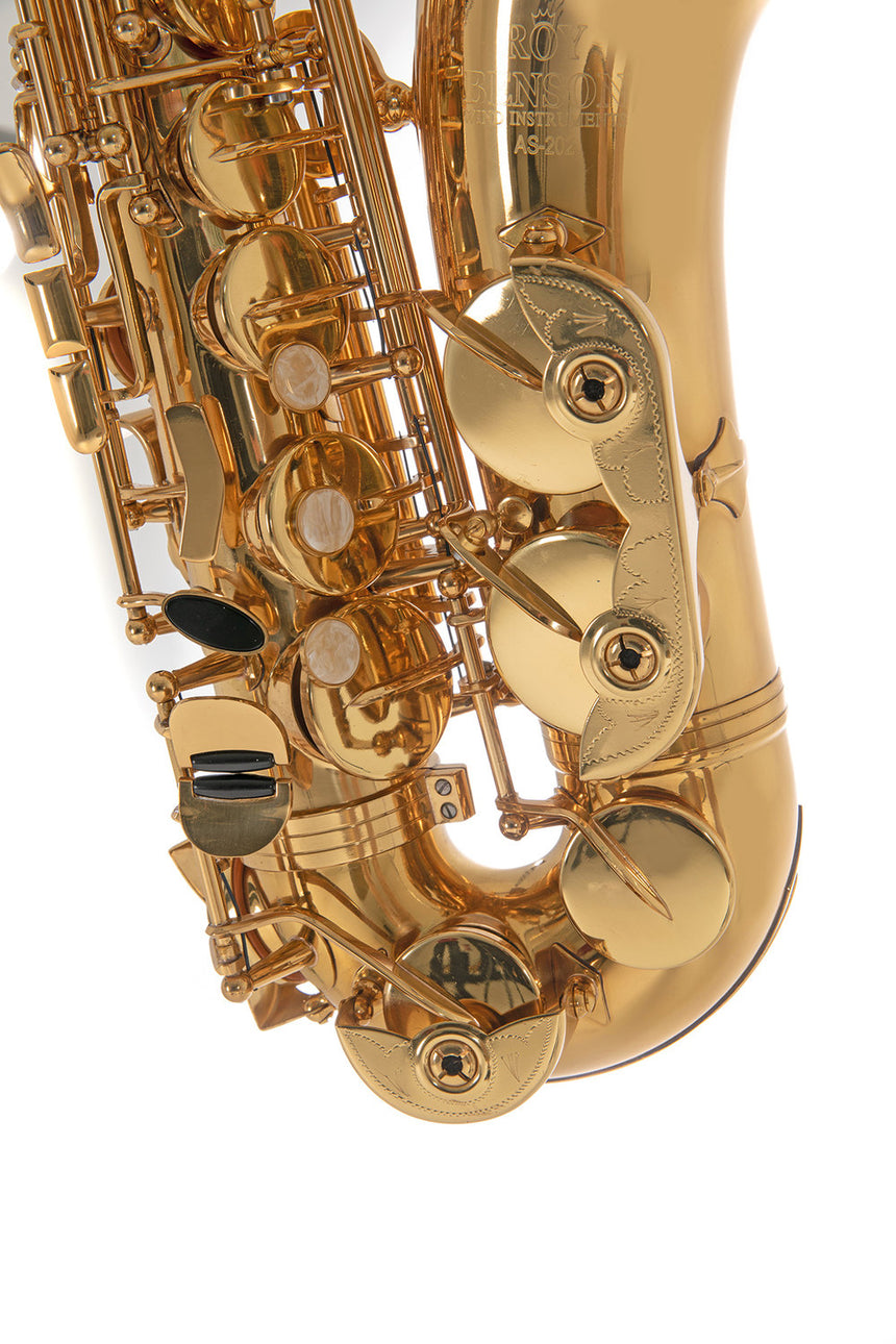 Roy Benson AS-202 Altsaxophon in Goldlack – Detail des unteren Klappenwerks