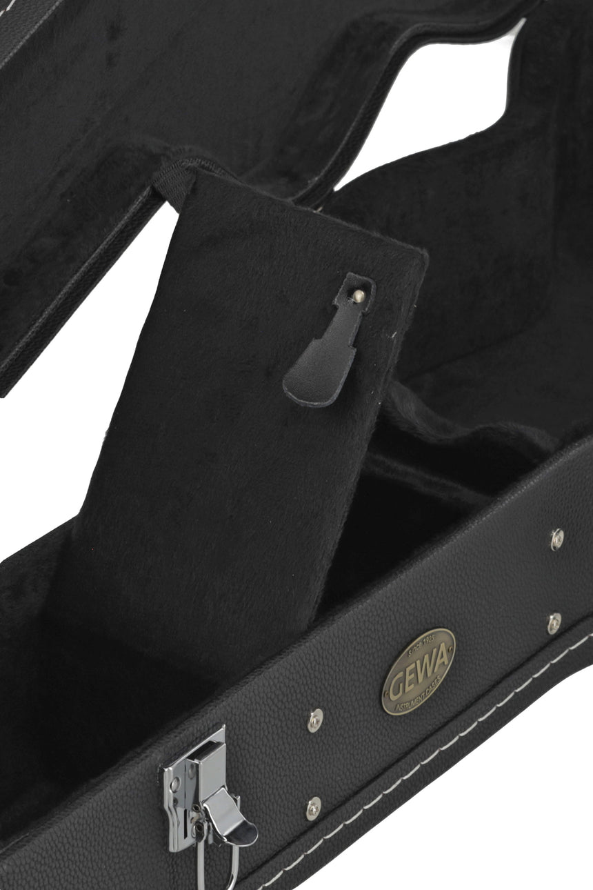 Étui pour guitare classique GEWA Flat Top Economy 523.100, noir – détail du compartiment à accessoires et de la fermeture