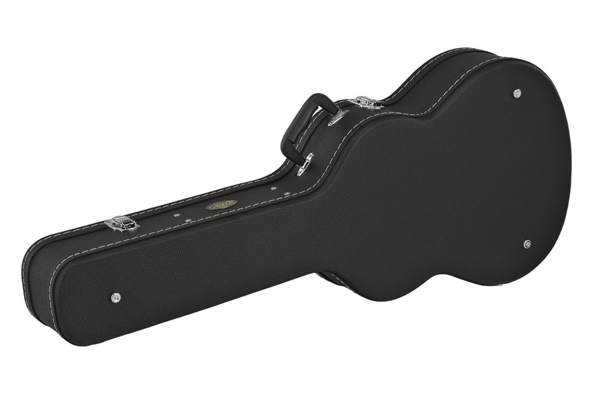 Étui pour guitare classique GEWA Flat Top Economy 523.100, noir – fermé, vue oblique avec poignée et pieds