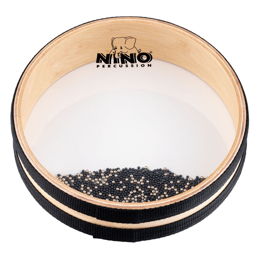 NINO Percussion NINO44 8-inch natural-wood sea drum – angled view of the rim and head