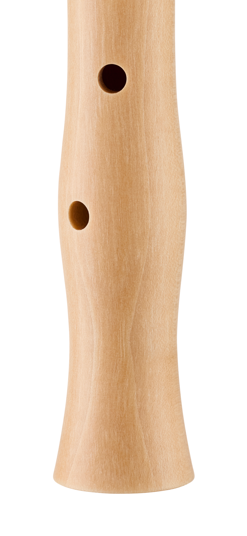 Moeck Flauto 1 Plus 1024 soprano recorder, blue and natural maple – detail of the foot joint and single holes