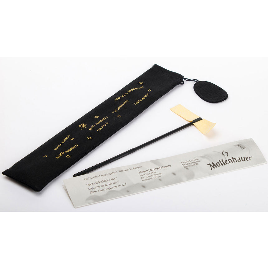 Mollenhauer 0119R accessories: cloth bag, cleaning rod and fingering chart
