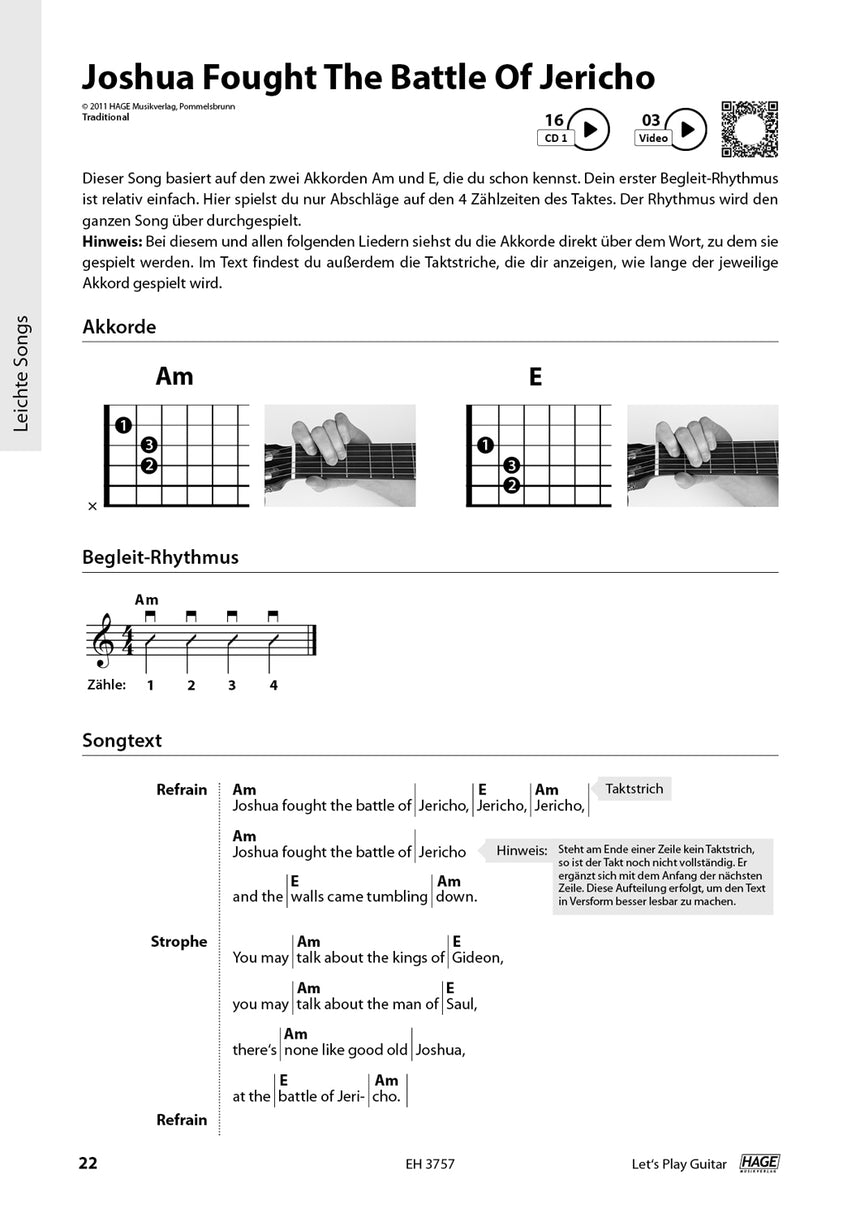Let's Play Guitar Band 1 – Inside page with chords and music example