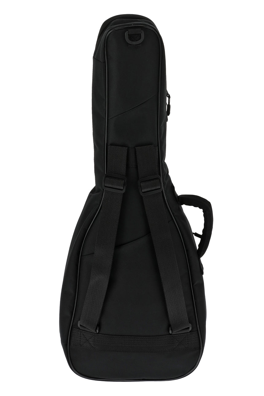 GEWA Basic 5 Konzertgitarrentasche, Größe 1/4–1/8, schwarz – Rückansicht mit Tragegurten.