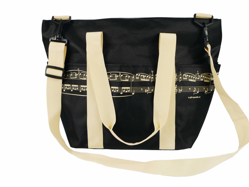 Agifty B 3034 Pro Musica shoulder bag in black and cream, side view with shoulder strap