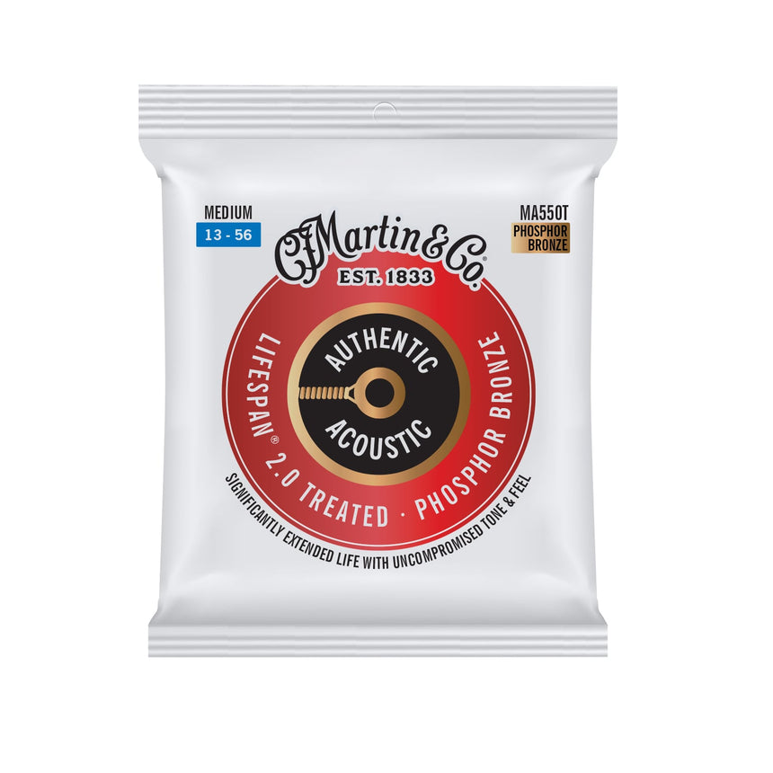 Martin MA550T Lifespan 2.0 phosphor bronze strings Medium 13–56, front of the single-set package