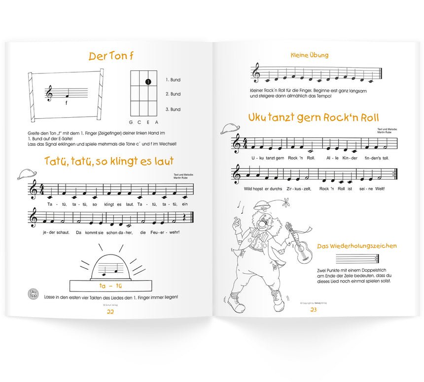 UKU-lele de Martin Rube, méthode de ukulélé ISBN 9783931862367, double page ouverte 22–23
