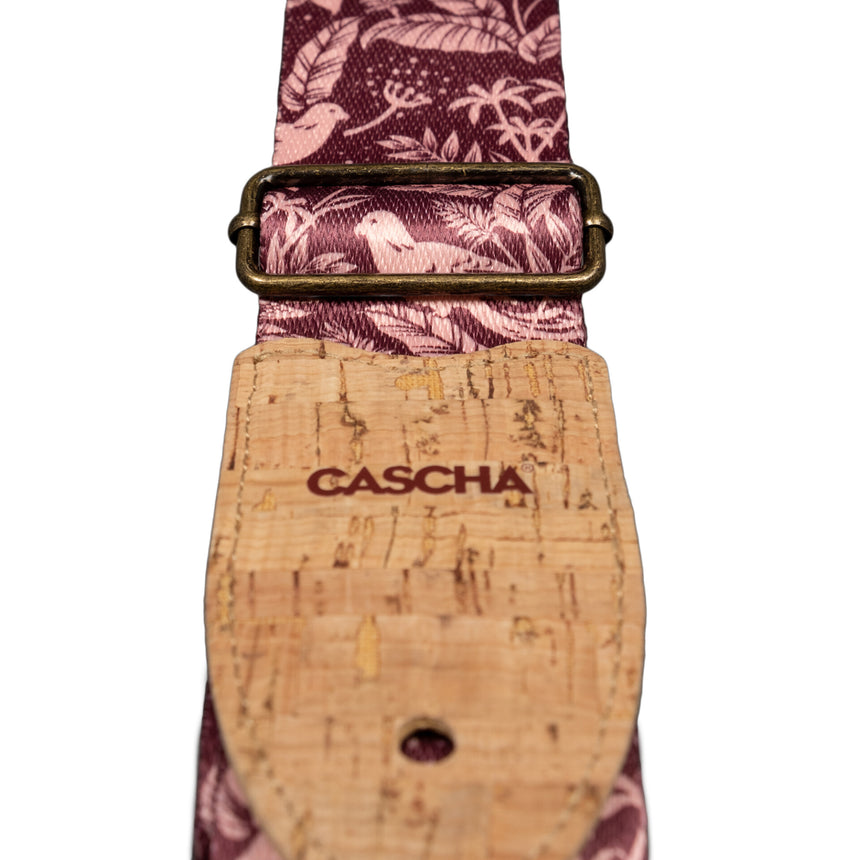 Cascha CGS-VC1, Mauve Birds – cork end and buckle, angled close-up