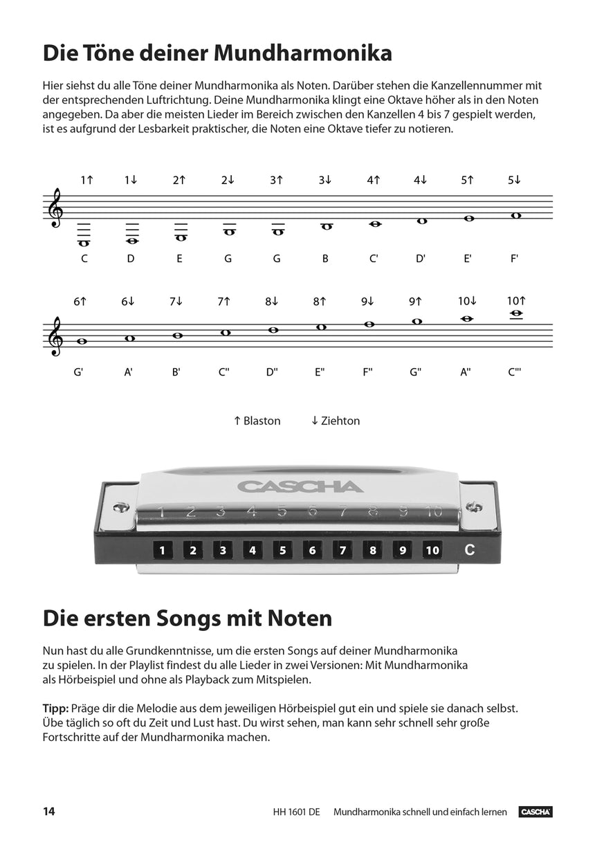 CASCHA Mundharmonika-Lehrbuch HH1601DE, Töne und Noten, Seite 14