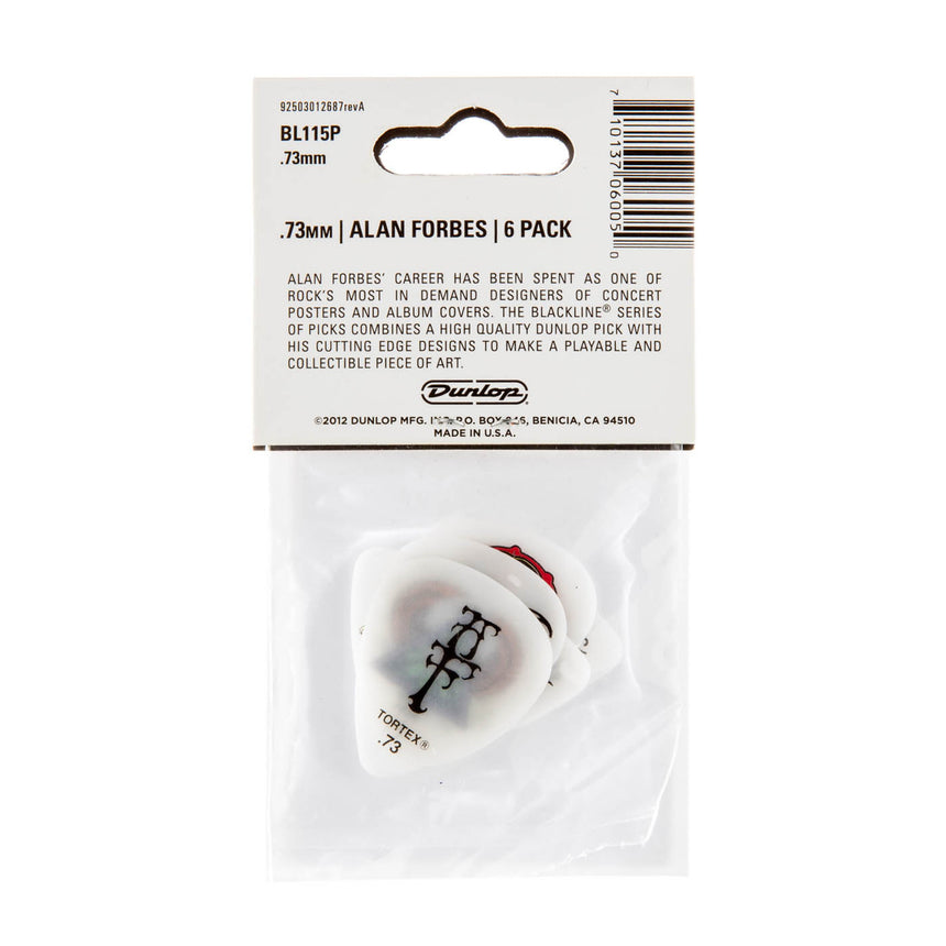 Dunlop Alan Forbes Blackline série 2 BL115P.73, 0,73 mm, dos du paquet de six médiators