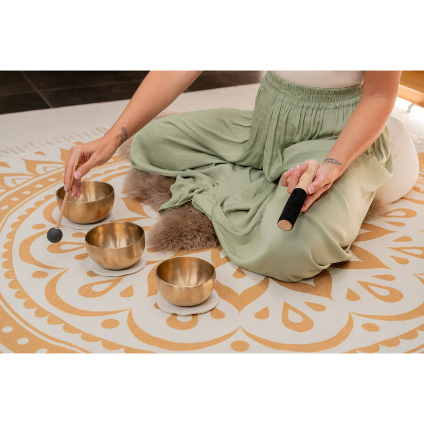 Meinl Sonic Energy SB-Y1, Bronze natur – Nahansicht des Klangschalen-Sets beim Spielen