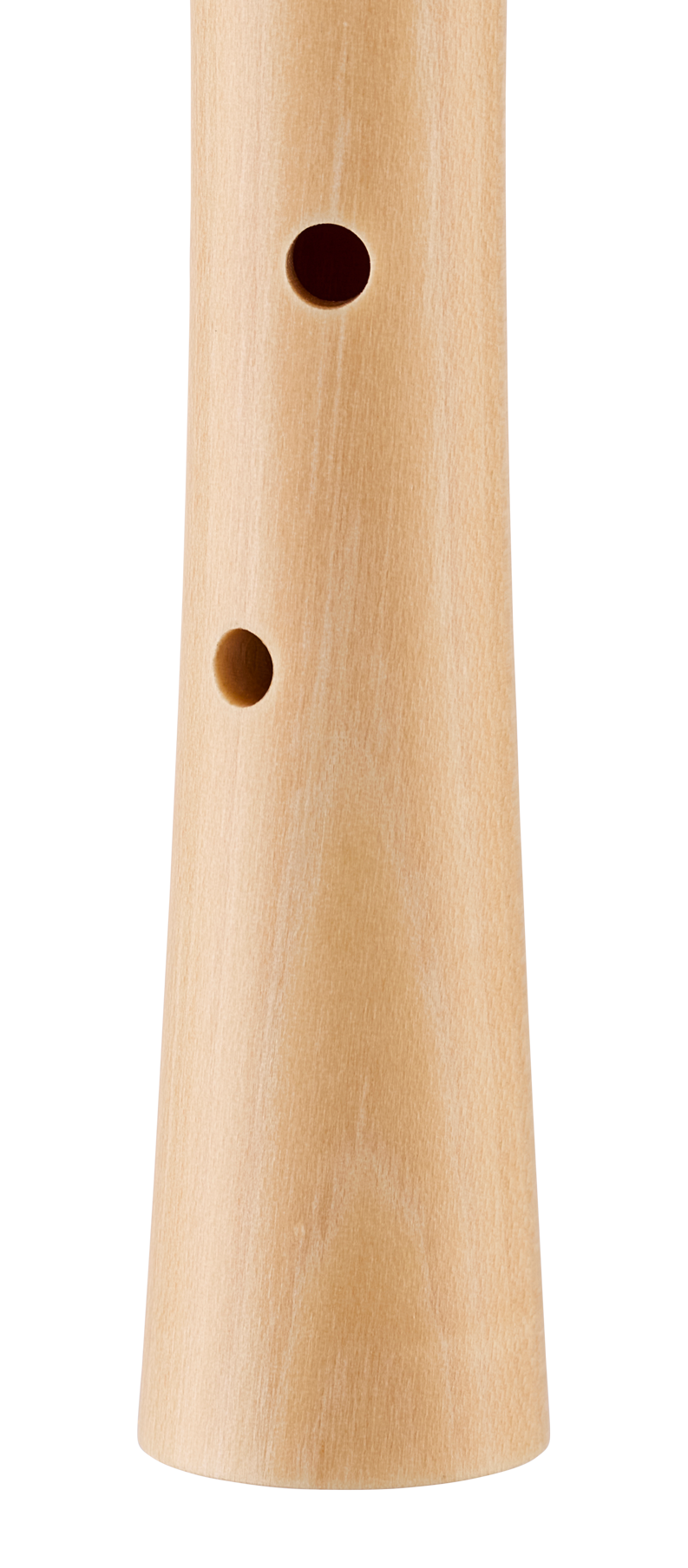 Moeck 1250 school soprano recorder in natural maple – lower finger-hole detail