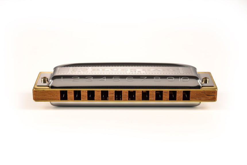 Hohner Blues Harp MS, braune Holzkanzelle und Metalldeckel – Kanalansicht