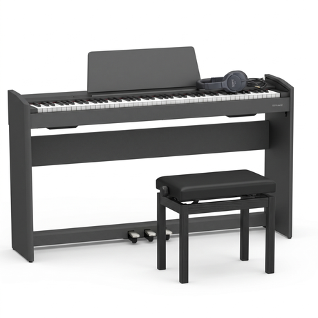 Roland F-107 Schwarz Matt Bundle mit Bank und Kopfhörer – bundle-hero