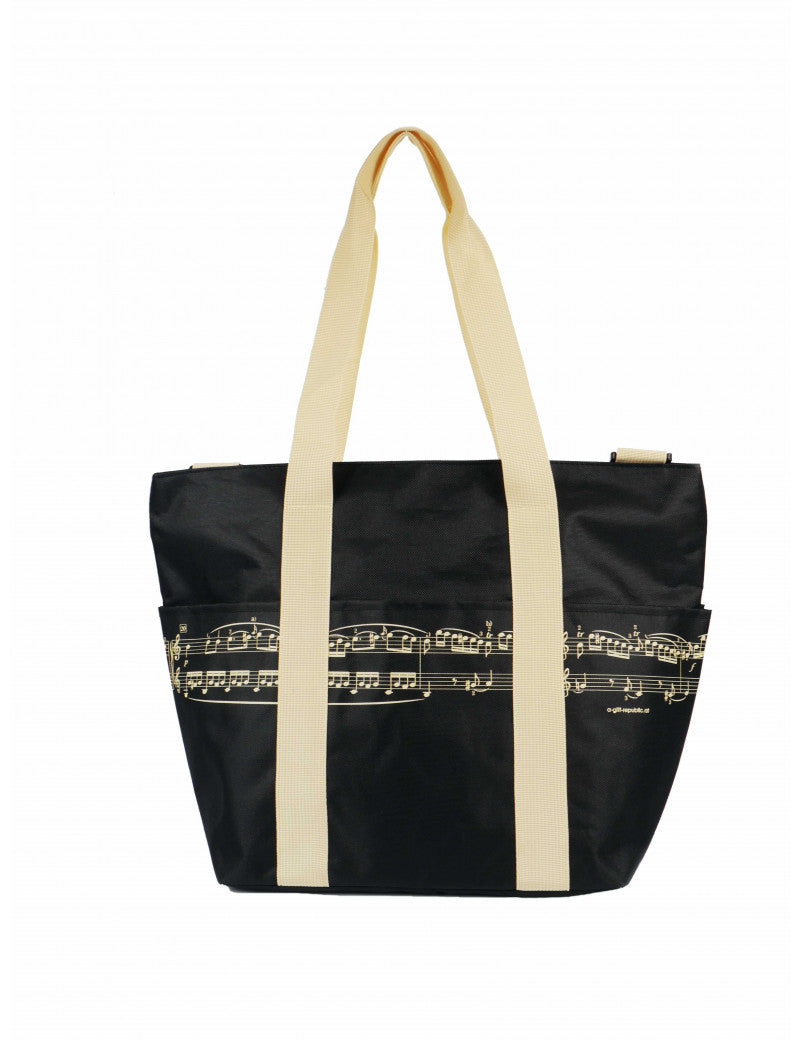 Schultertasche '' Pro Musica'' Notenzeile schwarz/creme - Musik-Ebert Gmbh
