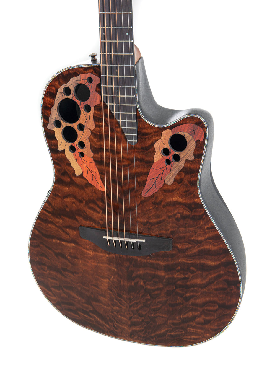 Guitare acoustique Ovation Celebrity Elite Plus CE44P pan coupé médium Dark Tiger Eye