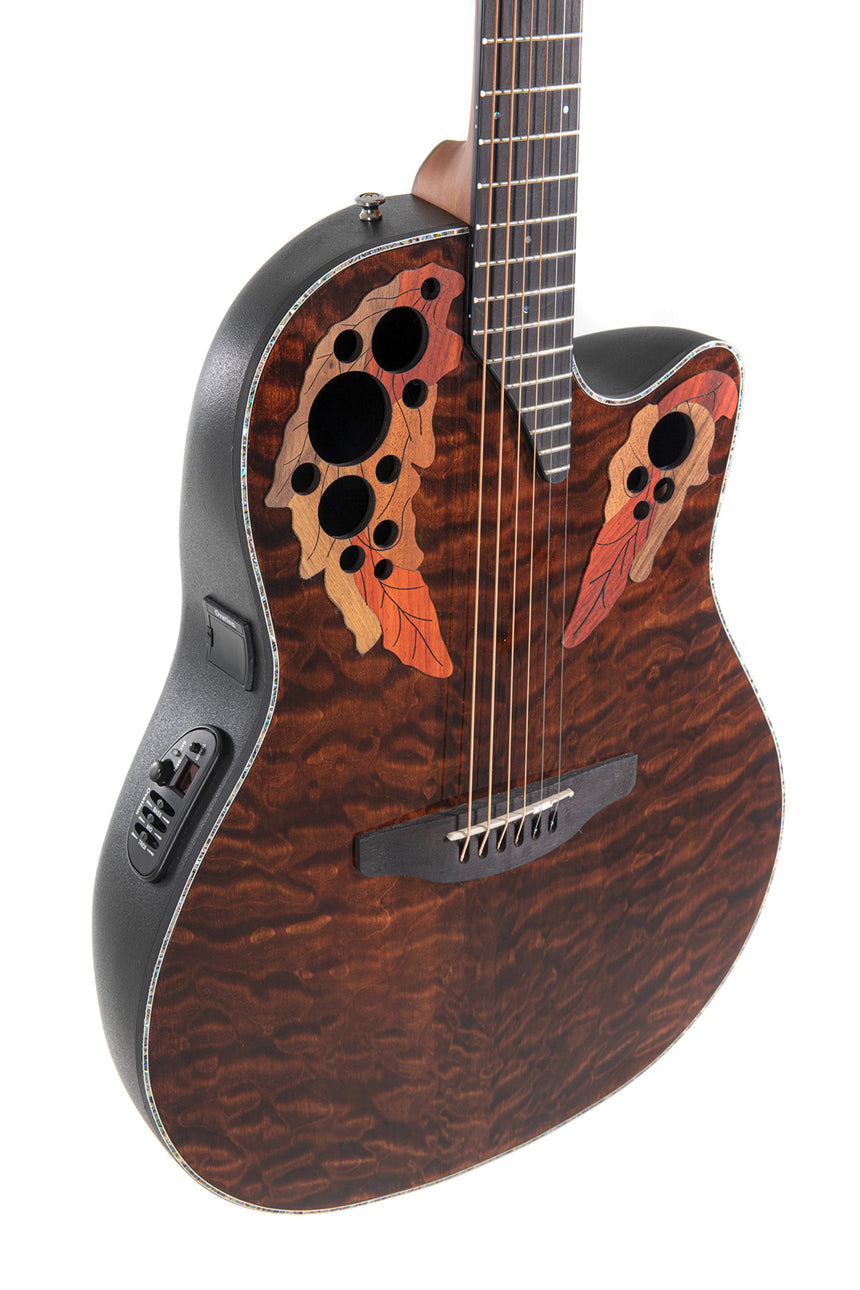 Guitare acoustique Ovation Celebrity Elite Plus CE44P pan coupé médium Dark Tiger Eye