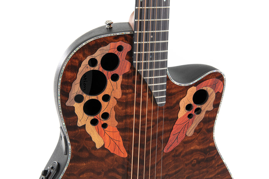 Guitare acoustique Ovation Celebrity Elite Plus CE44P pan coupé médium Dark Tiger Eye