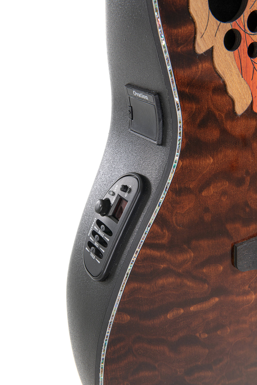 Guitare acoustique Ovation Celebrity Elite Plus CE44P pan coupé médium Dark Tiger Eye