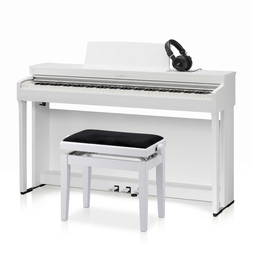 Kawai CN 201 Weiß Matt Bundle mit Bank und Kopfhörer – bundle-hero