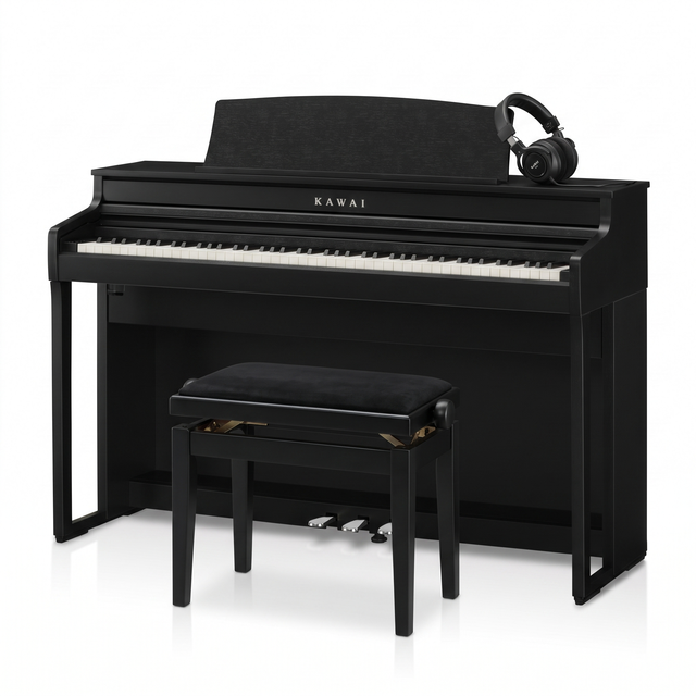 Kawai CA-401 Schwarz Matt Bundle mit Bank und Kopfhörer – bundle-hero