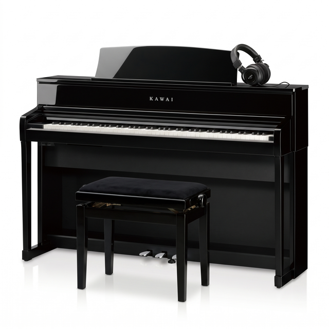Kawai CA-701 Schwarz Poliert Bundle mit Bank und Kopfhörer – bundle-hero