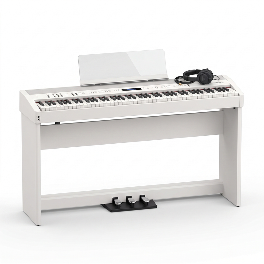 Roland Stagepiano FP-60X Weiß Bundle mit Ständer und Pedalleiste, Kopfhörer – bundle-hero