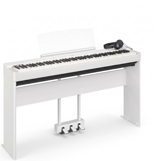 Yamaha P-225 Weiß Bundle mit Ständer, Pedalen und Kopfhörer – bundle-hero