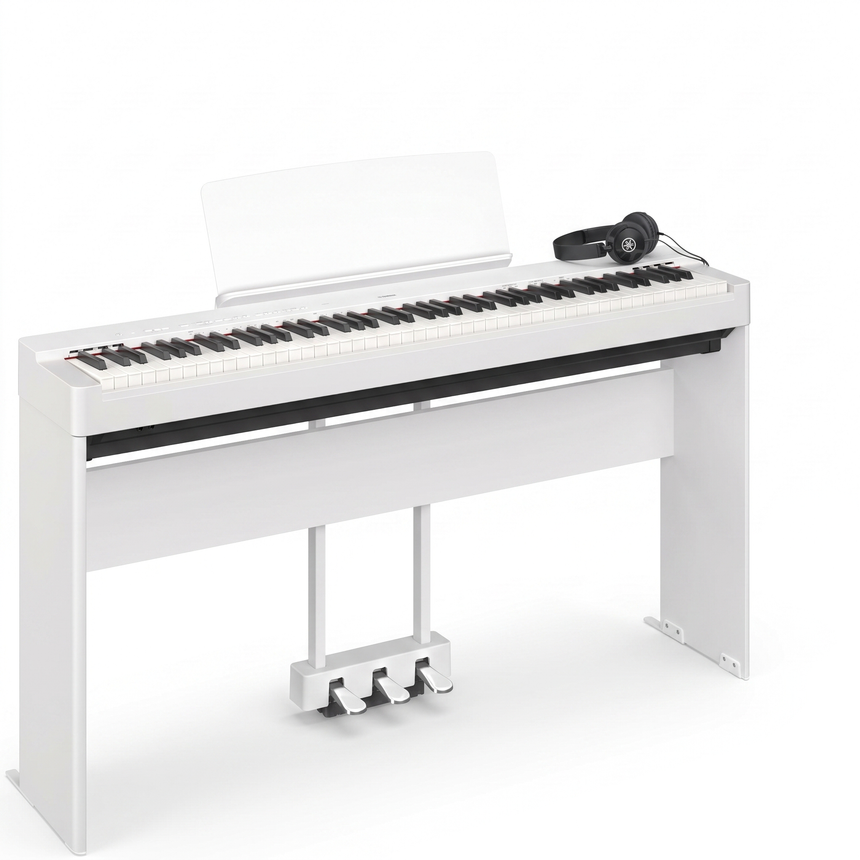 Yamaha P-225 Weiß Bundle mit Ständer, Pedalen und Kopfhörer – bundle-hero