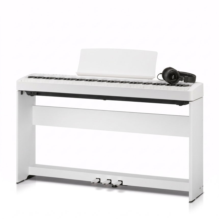 Kawai ES120 Weiß Bundle mit Ständer, Pedalen und Kopfhörer – bundle-hero