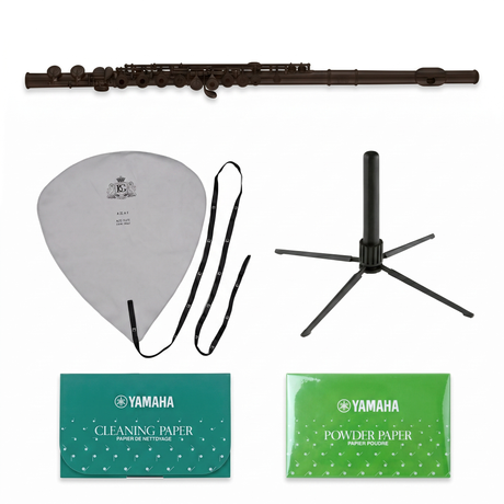 Yamaha YFL-272 Querflöten-Bundle (Ringklappen, E-Mechanik) mit Ständer, Wischer & Pflegepapieren Set-Bild