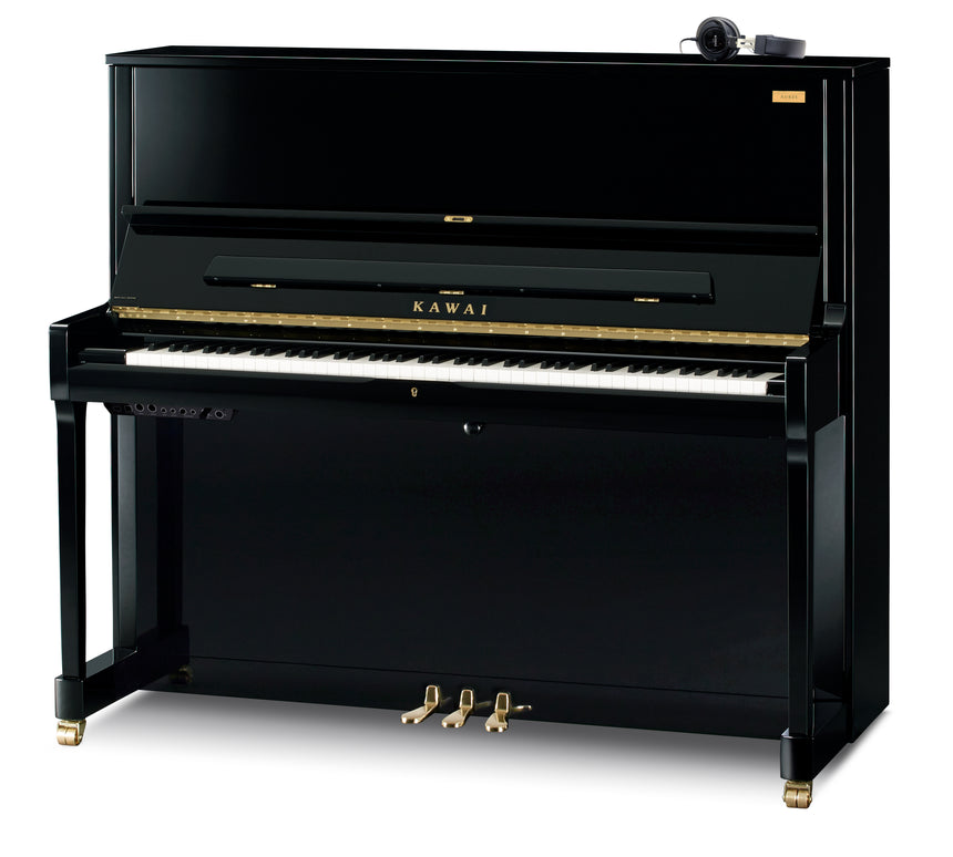 Kawai K-500 AURES 2 Klavier in Schwarz poliert mit Messingbeschlägen, Bedieneinheit und Kopfhörern