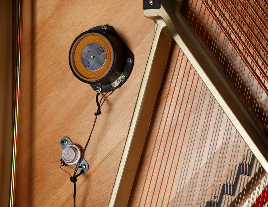 AURES transducers on the soundboard, technical detail from the Kawai K-300 AURES 2 gallery