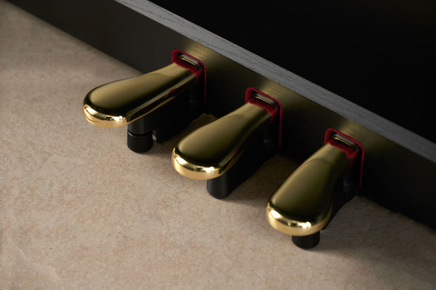 Casio AP-750BK digital piano in black – close-up of the three pedals.