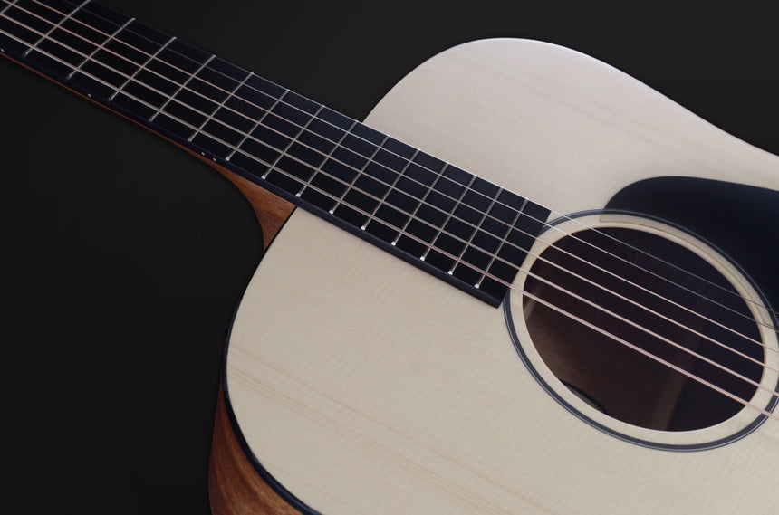 Furch Violet D-EM acoustic guitar in natural finish – fingerboard and soundhole detail