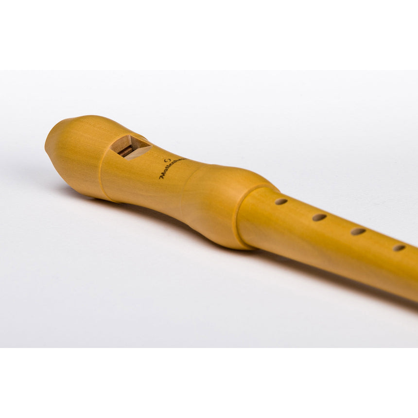 Flûte à bec soprano Mollenhauer Student 1003, poirier naturel clair, doigté allemand – détail du biseau et de la tête
