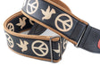 RightOn! Legend Peace & Doves guitar strap in black and beige – pattern, buckle and strap end detail