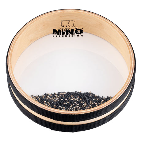 NINO Percussion NINO44 8-inch natural-wood sea drum – angled view of the rim and head