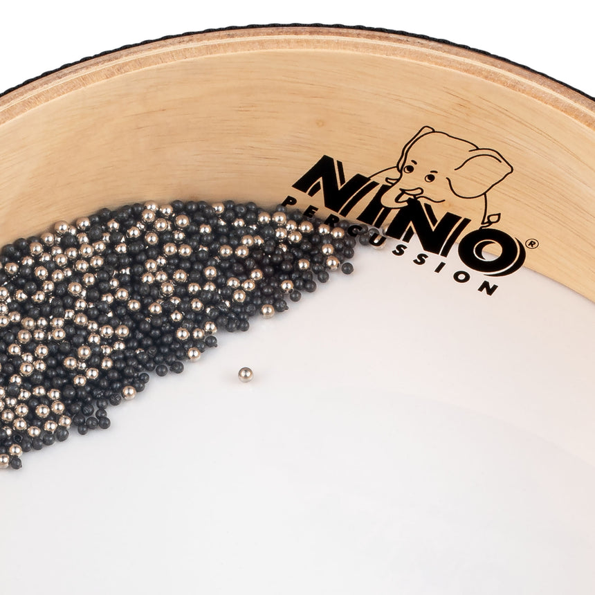NINO Percussion NINO44 8-inch natural-wood sea drum – metal bead detail