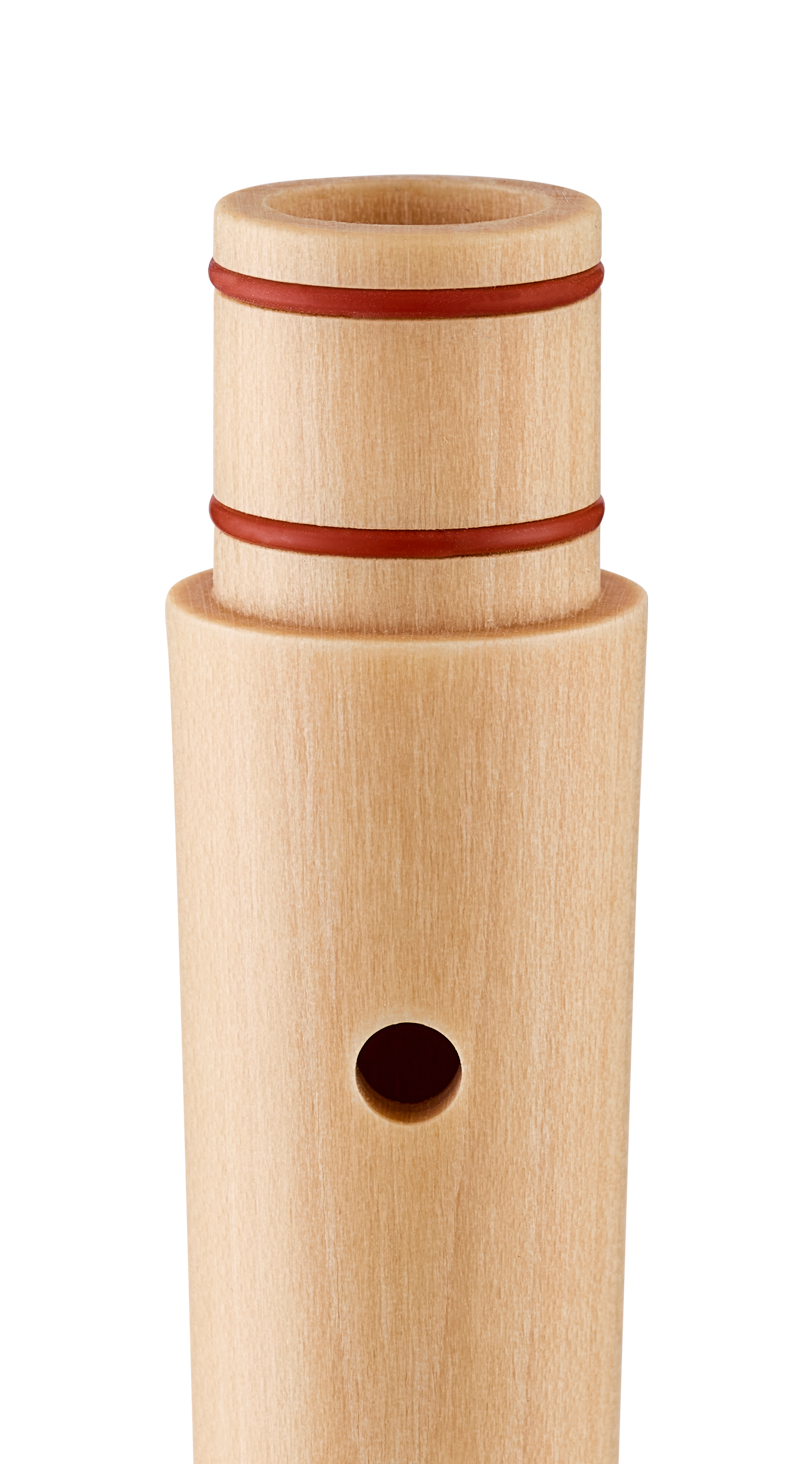 Moeck Flauto 1 Plus 1020 red soprano recorder, German fingering – joint tenon detail with red sealing rings