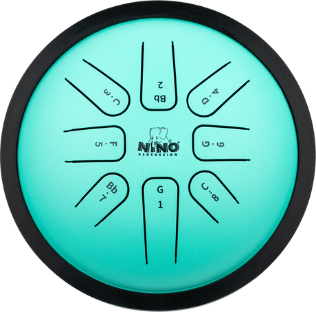 Tambour à langues NINO Percussion NINO982 vert menthe – vue de dessus des langues marquées